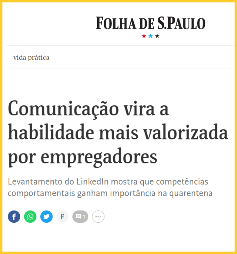 Recorte de matéria sobre comunicação como habilidade valorizada