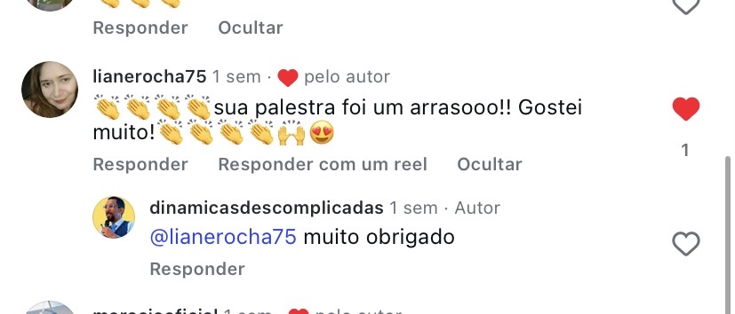 Depoimento real no Instagram sobre a palestra