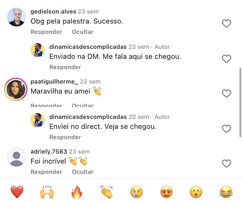 Depoimento real no Instagram sobre a palestra