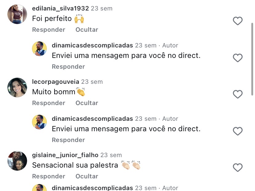 Depoimento real no Instagram sobre a palestra