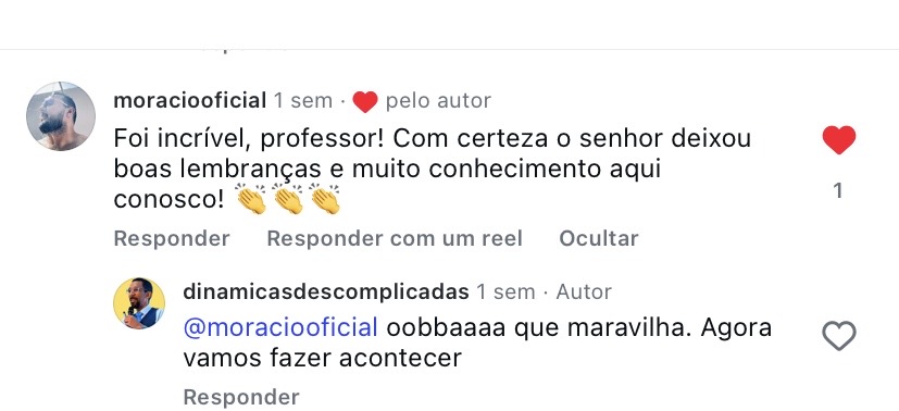 Depoimento real no Instagram sobre a palestra